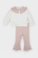 DEFACTO Baby Girl 2-Piece Set Long Sleeve Top Elastic Waist Plaid Long Bottom