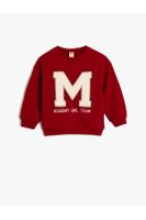 Koton Sweatshirt Long Sleeve Crew Neck Slogan Printed Applique Detail