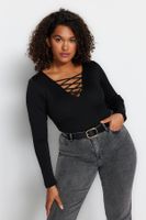 Trendyol Curve Black Cross Bodycon Brit Knit Sweater