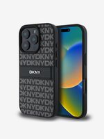 DKNY PU Leather Repeat Pattern Tonal Stripe Zadní Kryt pro iPhone 16 Pro Black Etui za telefon ljubičasta