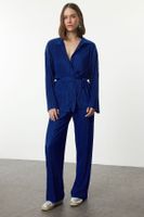 Trendyol Saks Pleated Relaxed/Comfortable Pattern Flexible Knitted Blouse/Pants Bottom-Top Set