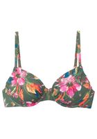 LASCANA Bikini gornji dio 'Malia'  zelena / tamno narančasta / roza / bijela