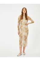 Koton Midi Dress Long Sleeve Crew Neck Draped