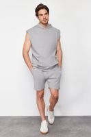 Trendyol Gray Regular Cut Printed Shorts with Stitching Detail