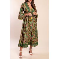 Langes Kleid Mit Print, Hellgrün