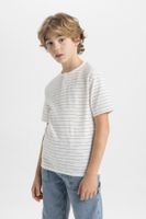 DEFACTO Boy's Mandarin Collar Striped Short Sleeve T-Shirt