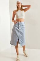 Bianco Lucci Women's Buttoned Straight Slit Denim Skirt