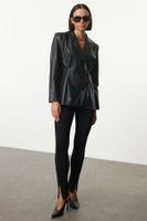 Trendyol Black Faux Leather Fitted Blazer Jacket