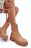 Boto Bőr bokacsizma cipzárral, lapos sarkú Camel Vimal
