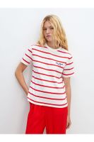 LC Waikiki LCW Vision Ecru Crew Neck Striped Oversize Women's T-Shirt