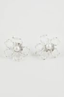 DEFACTO Women's Flower Patterned Pearl Silver Earrings