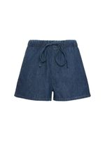 V Logo Denim Chambray Mini Shorts