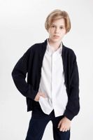 DEFACTO Boy Stand Collar Ribbed Zippered Navy Blue Knit School Cardigan