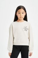 DEFACTO Girl Relax Fit Crew Neck Printed Thessaloniki Fabric Sweatshirt