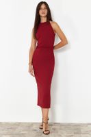 Trendyol Burgundy Fitted Halter Neck Midi Pencil Skirt Woven Dress