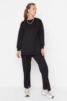 Trendyol Black Oversize Slit Detailed Scuba Tunic-Pants Knitted Bottom-Top Set