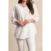 Plus Size Bluse Mit V-Ausschnitt, Weiß