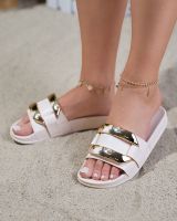 Resti Women's beige slippers with golden Serina ornament - Footwear