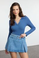 Trendyol Indigo Knitwear Collar Detailed Fitted/Fits Body Elastic Knitted Blouse