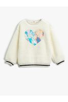 Koton Plush Sweatshirt Shiny Applique Detailed