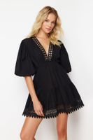 Trendyol Black Mini Woven Lace Detail Beach Dress