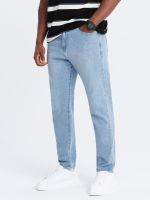 Ombre Men's CARROT FIT denim pants with subtle rubbing - light blue