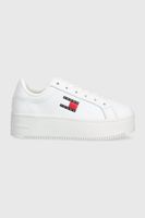 Tommy Jeans sneakers din piele TJW FLATFORM ESS culoarea alb, EN0EN02518