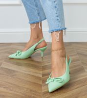 marka niezdefiniowana Zielone czółenka na niskim obcasie z kokardką Berlona