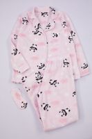 Trendyol Curve Pink Shirt Collar Panda Patterned Knitted Pajama Set