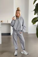 Trendyol Gray Melange Thick Fleece Hooded Oversize/Comfortable Cut Knitted Tracksuit Set