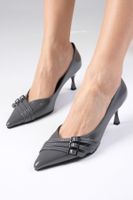 Mio Gusto Shirley Gray Color Patent Leather Pointed Toe Buckle Accessory Heeled Shoes