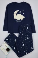 Trendyol Curve Navy Blue Galaxy Patterned Fleece Knitted Pajama Set