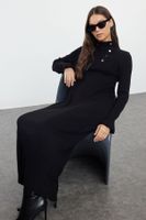 Trendyol Black Accessory Buttoned Rib Knit Dress