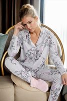 43103 Dewberry Buttoned Women Pyjama Set-GREY