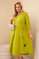 Kesi Włoski Sukienka damska bawełniana Plus Size z falbanami i podwiniętym rękawem pistacjowa