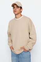 Trendyol Beige Crew Neck Oversize/Wide Cut Soft Brushed Thessaloniki Sweatshirt