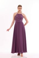Carmen Plum Halter Sequined Long Evening Dress.