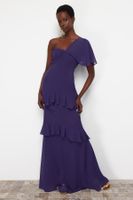 Trendyol Purple A-Cut Ruffled Woven Long Evening Dress