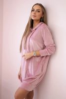 Velour dress with hood navy pink