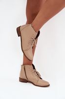 Bőr bokacsizma lapos sarkú bézs Zazoo 2964