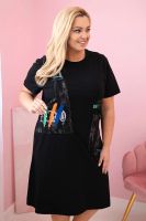 Kesi Włoski Sukienka damska bawełniana Plus Size z kieszeniami i napisami czarna