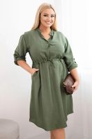 Kesi Włoski Dámské šaty z viskózy Plus Size s knoflíky a vázáním v pase khaki