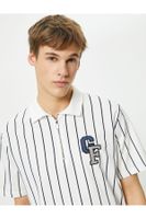 Koton Half Zipper Polo T-Shirt College Embroidered Short Sleeve