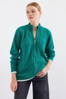 Bigdart 15863 Zippered Knitwear Cardigan - Emerald