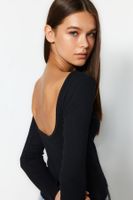 Trendyol Black Decollete Fitted/Situated Ribbed Stretch Knitted Blouse