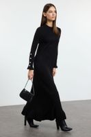 Trendyol Black Frilled Rib Knit Dress