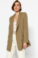 Trendyol Light Khaki Oversize bélelt gombos szövött blézerdzseki