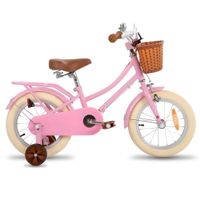 Dětské kolo Joystar Stitch 14" s košíkem a kolečky • 92-120 cm růžová