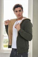 14455 Dewberry Furry Hooded Mens Sports Slim Fit Cardigan-Khaki