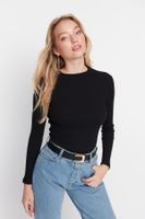 Trendyol Black Slim Snap Snap High Neck Ribbed Flexible Knitted Body